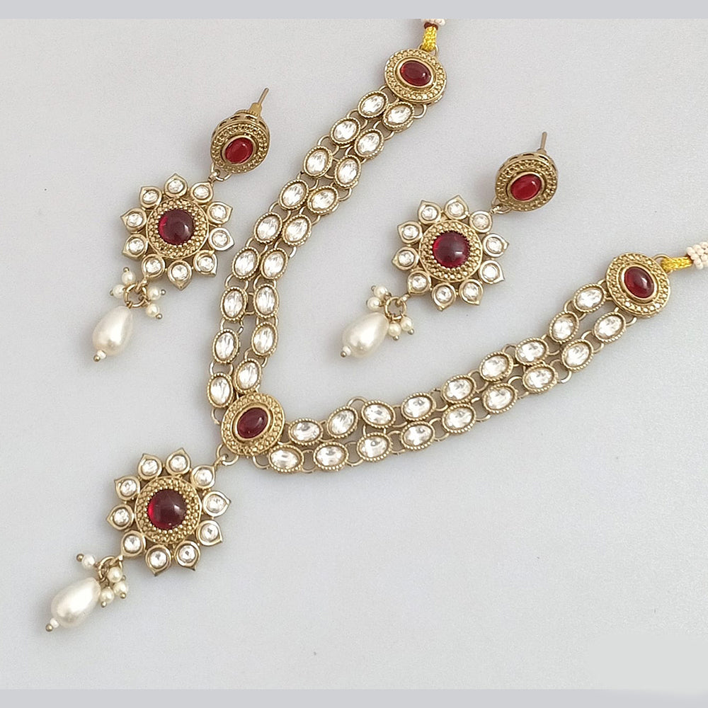 Rajwadi Collection Gold Plated Pota Stone Necklace Set