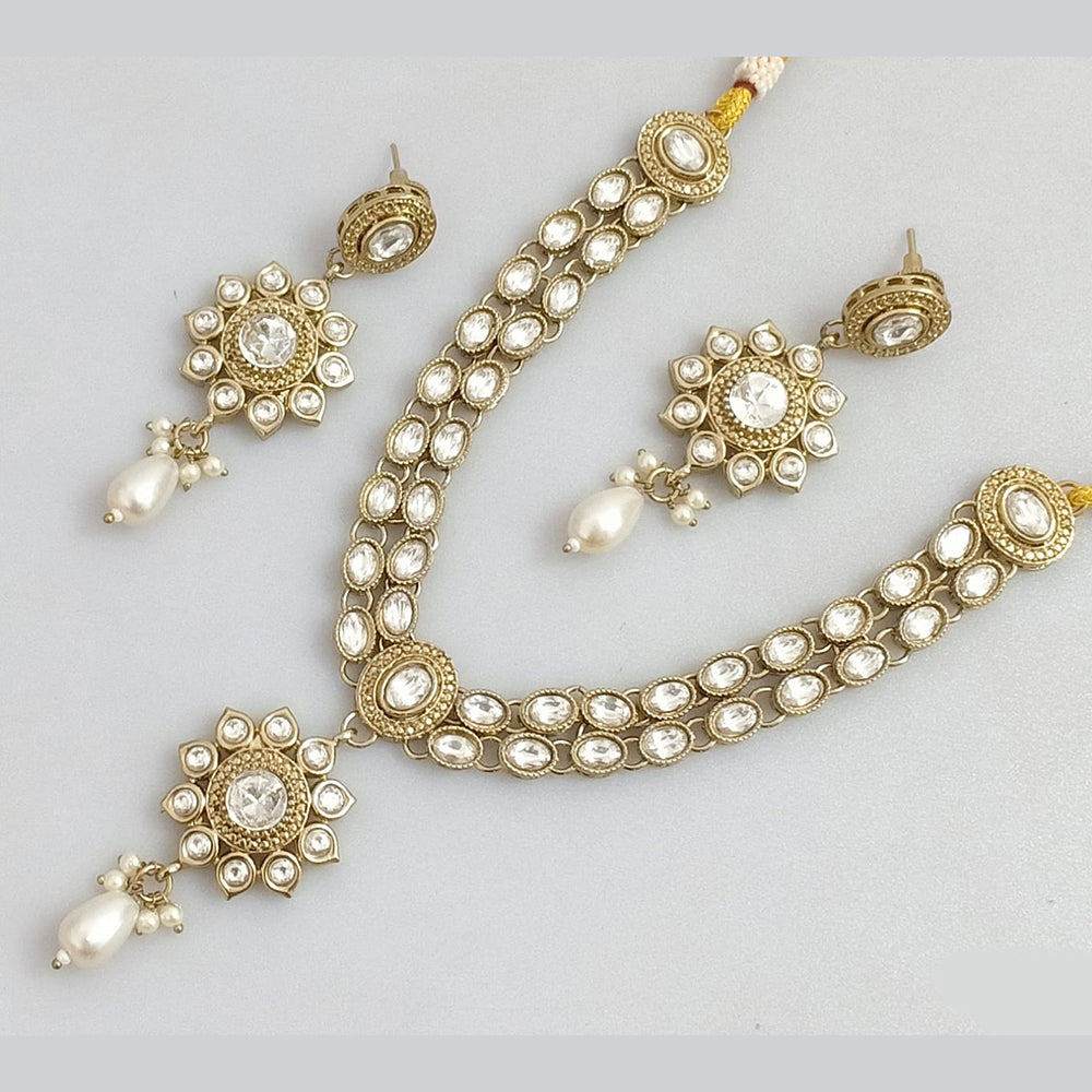 Rajwadi Collection Gold Plated Pota Stone Necklace Set