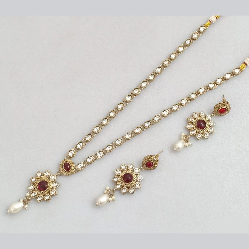 Rajwadi Collection Gold Plated Pota Stone Necklace Set
