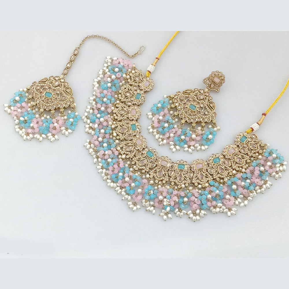 Rajwadi Collection Gold  Plated Crystal Stone And Pearl Necklace Set