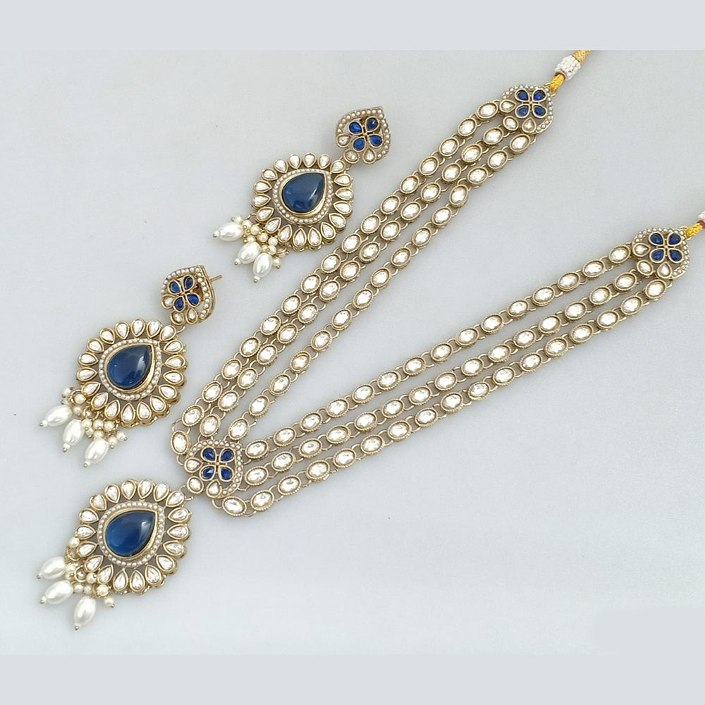Rajwadi Collection Gold  Plated Crystal Stone And Pearl Long Necklace Set