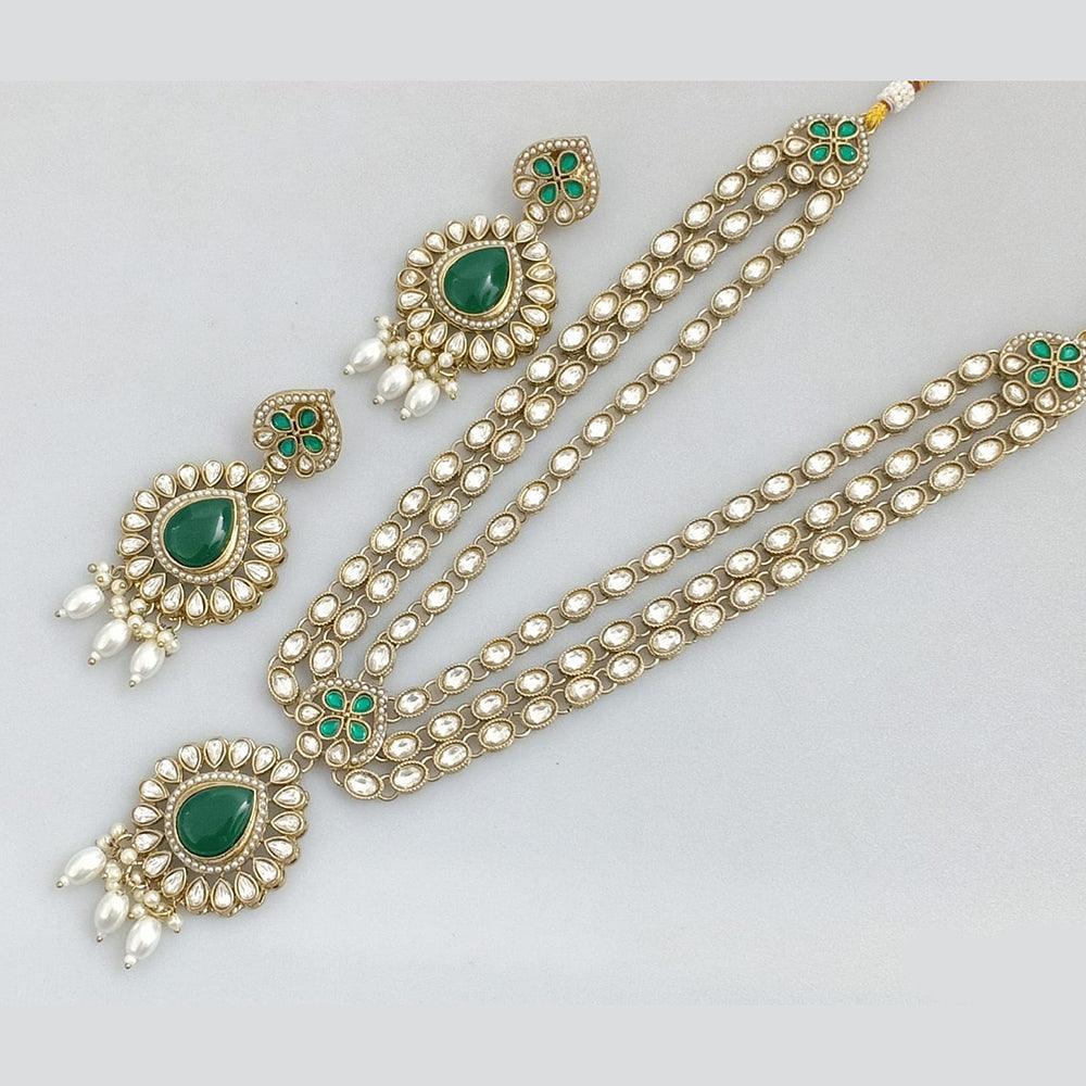 Rajwadi Collection Gold  Plated Crystal Stone And Pearl Long Necklace Set