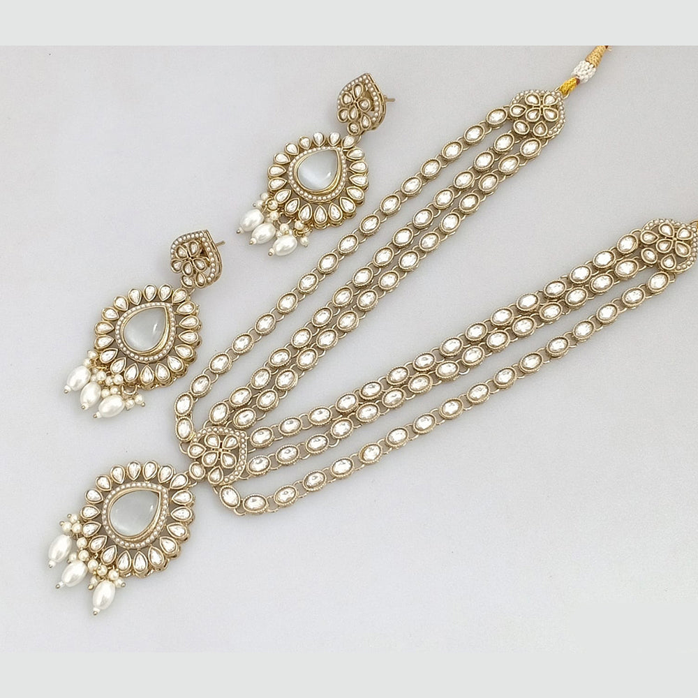 Rajwadi Collection Gold  Plated Crystal Stone And Pearl Long Necklace Set