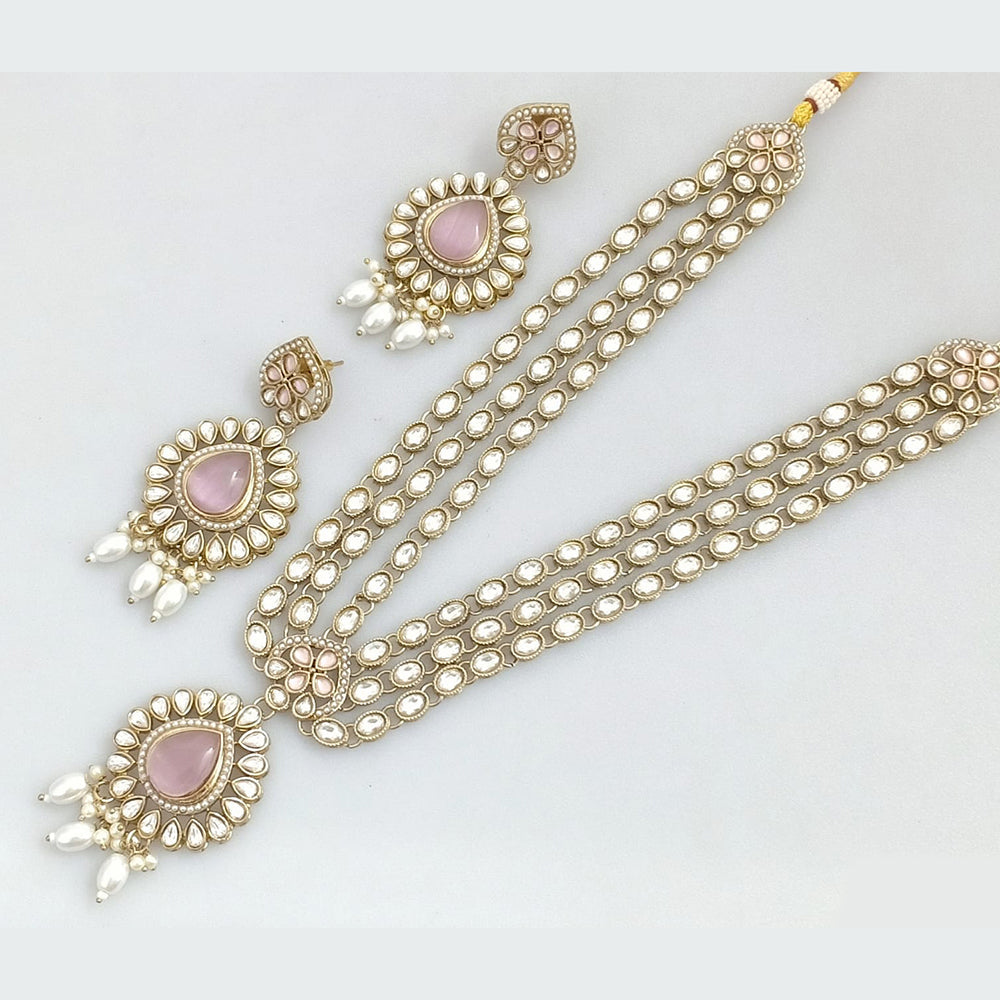 Rajwadi Collection Gold  Plated Crystal Stone And Pearl Long Necklace Set