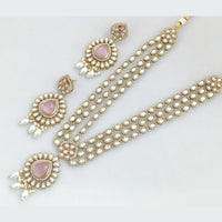 Rajwadi Collection Gold  Plated Crystal Stone And Pearl Long Necklace Set