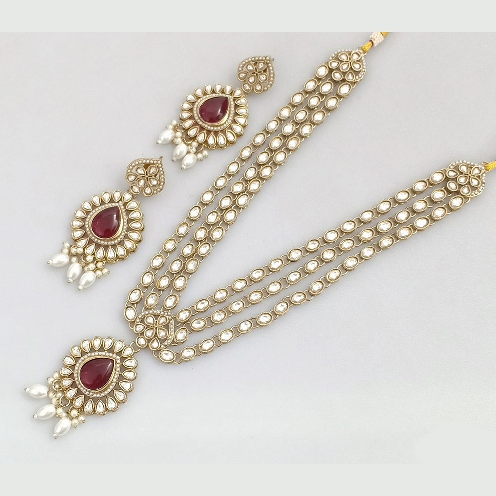 Rajwadi Collection Gold  Plated Crystal Stone And Pearl Long Necklace Set