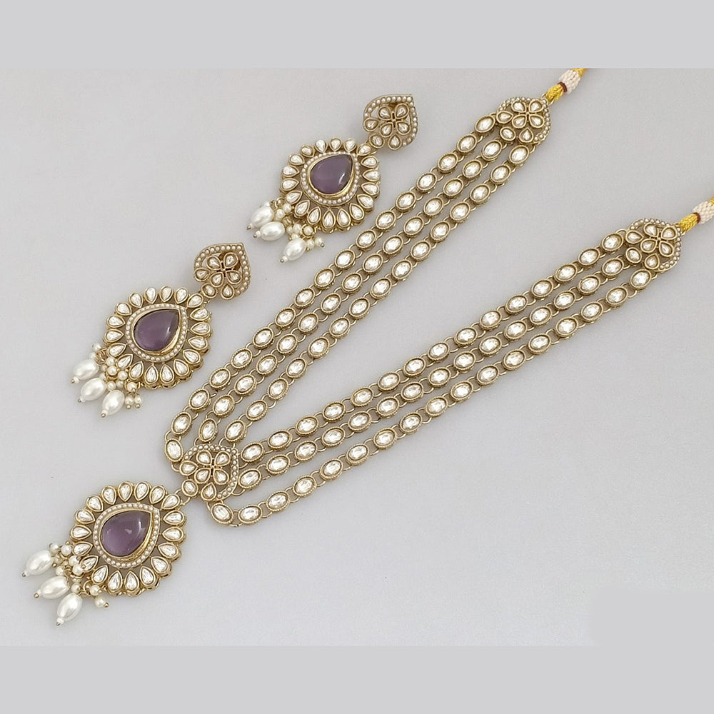 Rajwadi Collection Gold  Plated Crystal Stone And Pearl Long Necklace Set