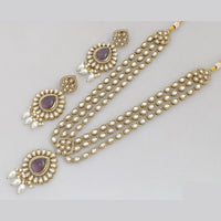 Rajwadi Collection Gold  Plated Crystal Stone And Pearl Long Necklace Set