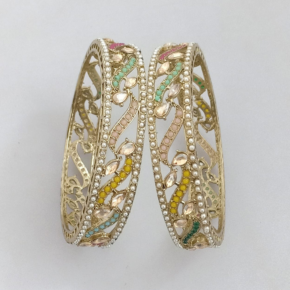 Rajwadi Collection Gold Plated Crystal Stone And Pearl Bangles Set