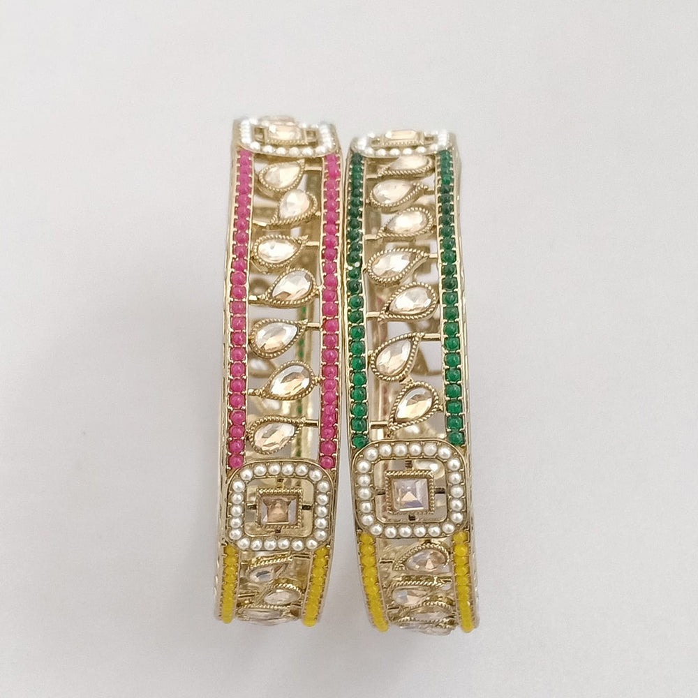 Rajwadi Collection Gold Plated Crystal Stone And Pearl Bangles Set