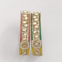 Rajwadi Collection Gold Plated Crystal Stone And Pearl Bangles Set