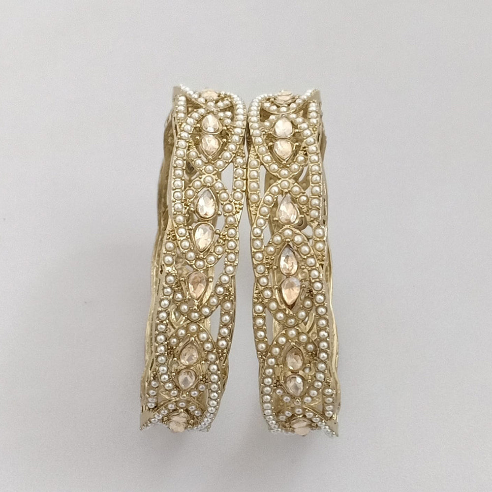 Rajwadi Collection Gold Plated Crystal Stone And Pearl Bangles Set