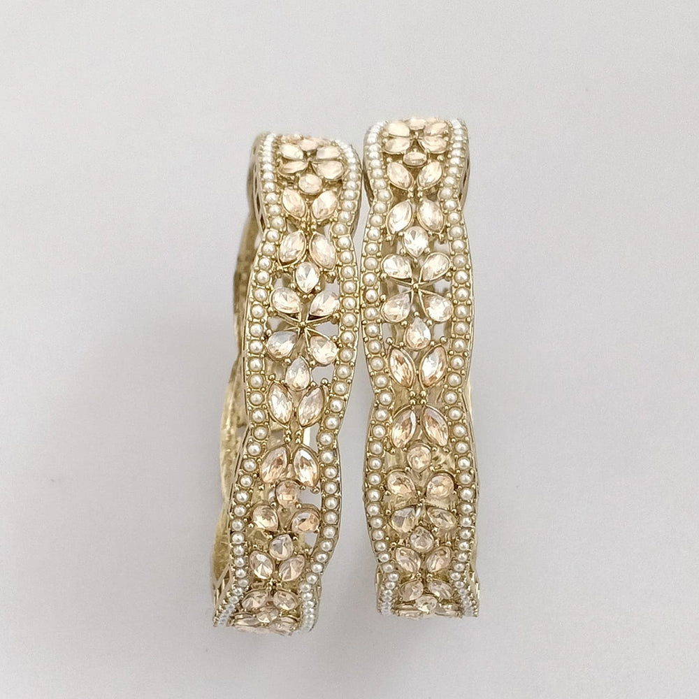 Rajwadi Collection Gold Plated Crystal Stone And Pearl Bangles Set