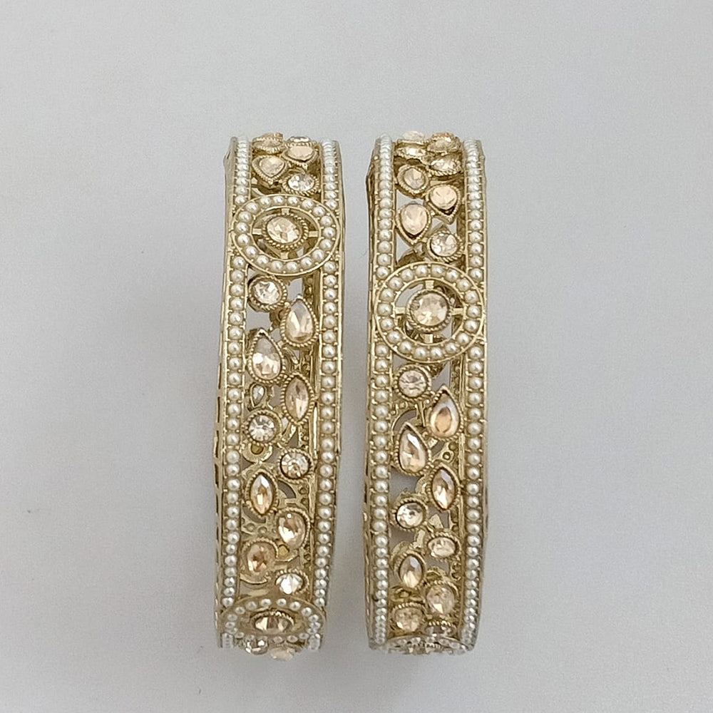Rajwadi Collection Gold Plated Crystal Stone And Pearl Bangles Set