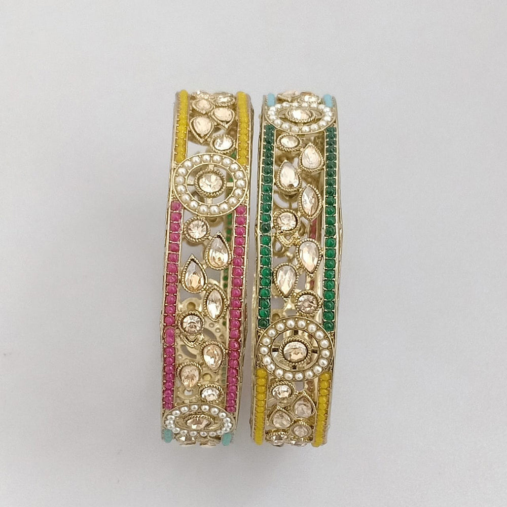 Rajwadi Collection Gold Plated Crystal Stone And Pearl Bangles Set