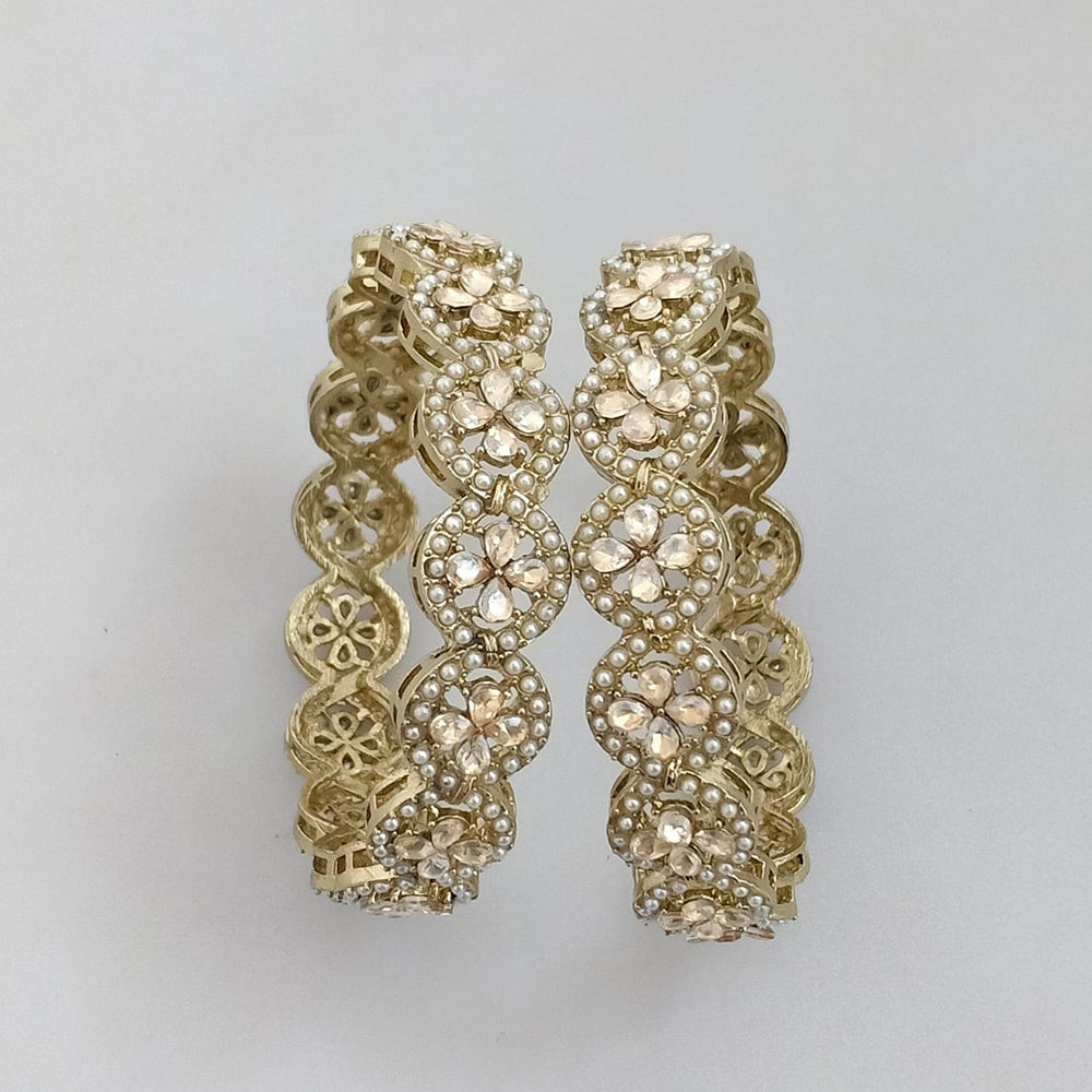 Rajwadi Collection Gold Plated Crystal Stone And Pearl Bangles Set