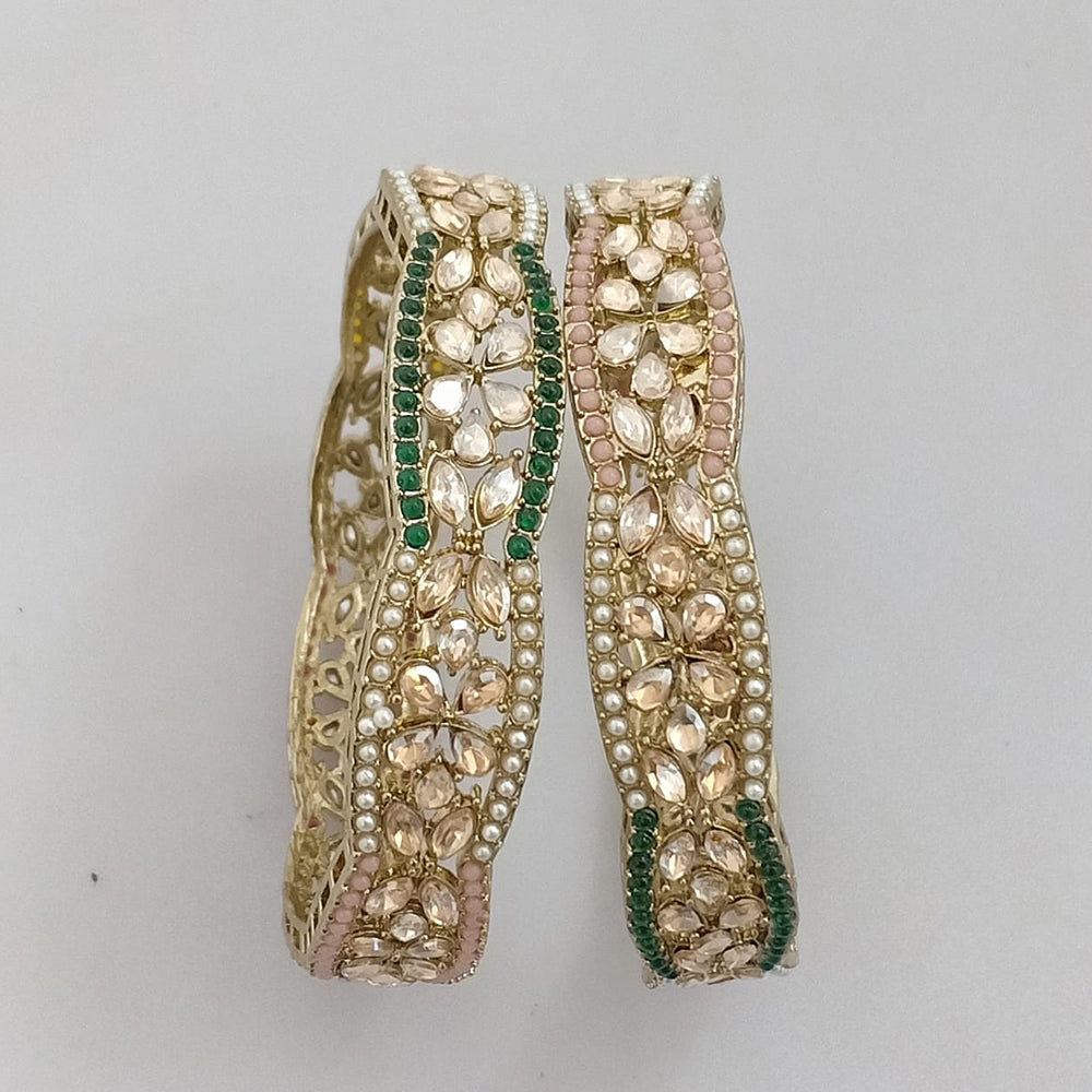 Rajwadi Collection Gold Plated Crystal Stone And Pearl Bangles Set