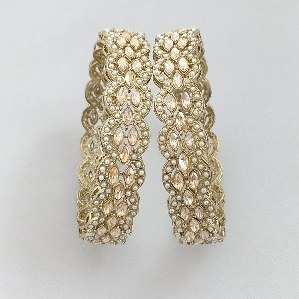Rajwadi Collection Gold Plated Crystal Stone And Pearl Bangles Set