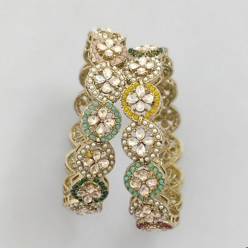 Rajwadi Collection Gold Plated Crystal Stone And Pearl Bangles Set