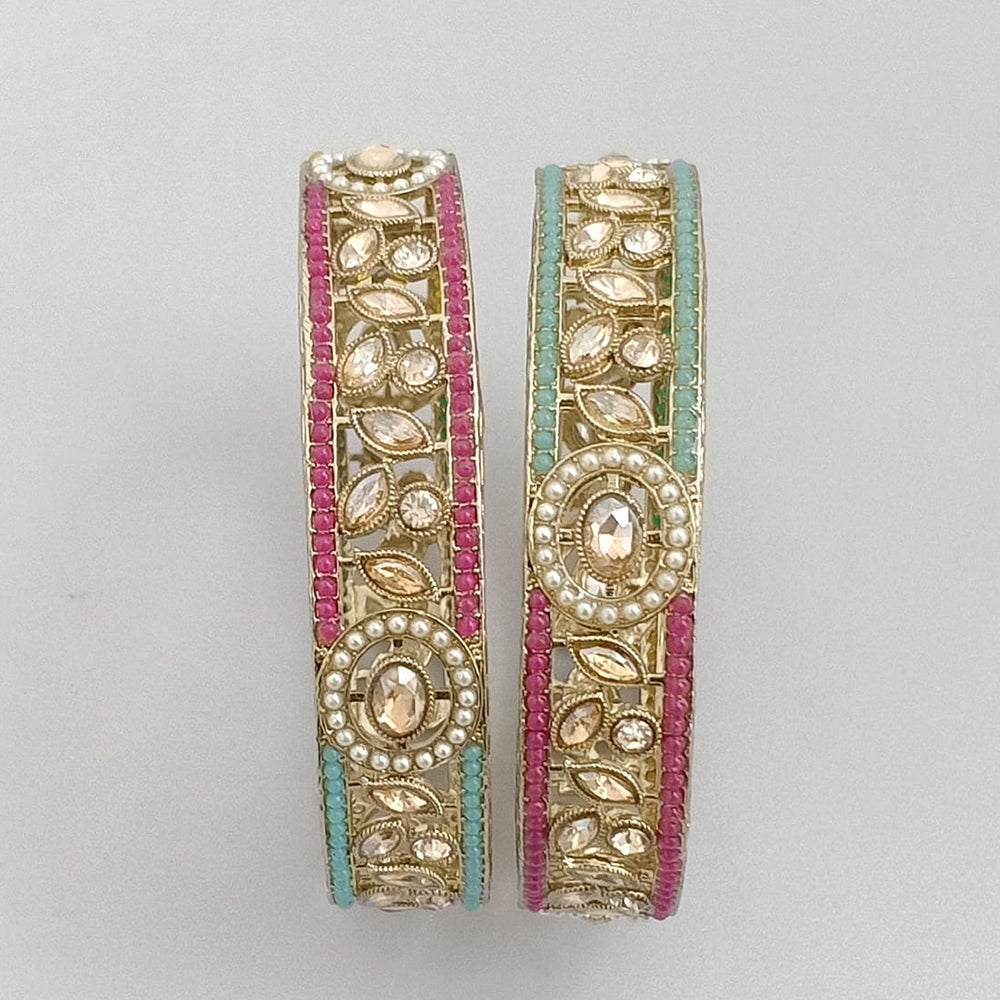 Rajwadi Collection Gold Plated Crystal Stone And Pearl Bangles Set