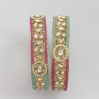 Rajwadi Collection Gold Plated Crystal Stone And Pearl Bangles Set