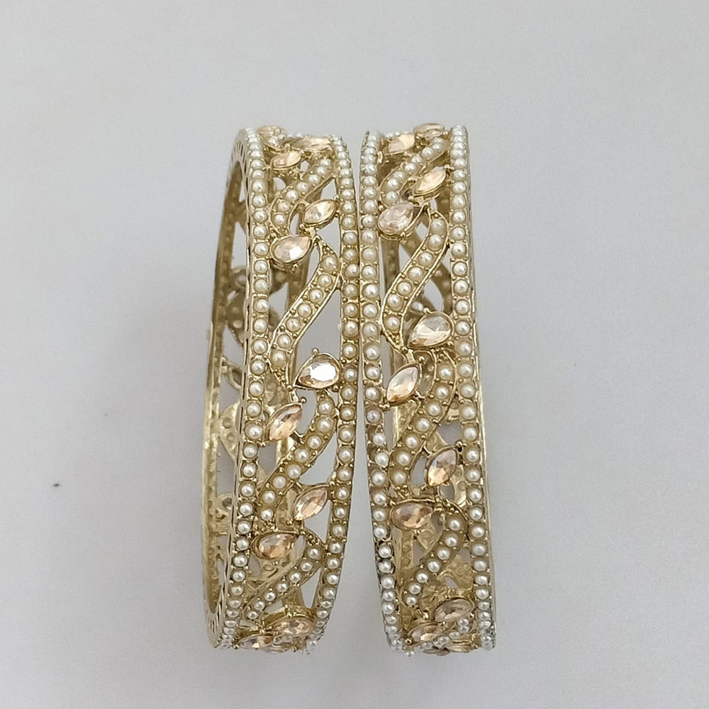 Rajwadi Collection Gold Plated Crystal Stone And Pearl Bangles Set