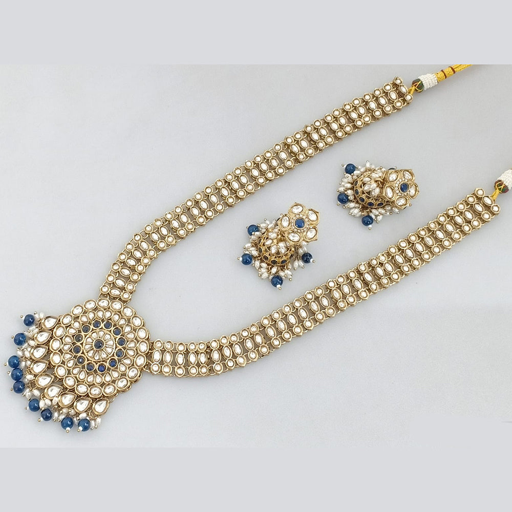 Rajwadi Collection Gold Plated Kundan And Beads Long Necklace Set