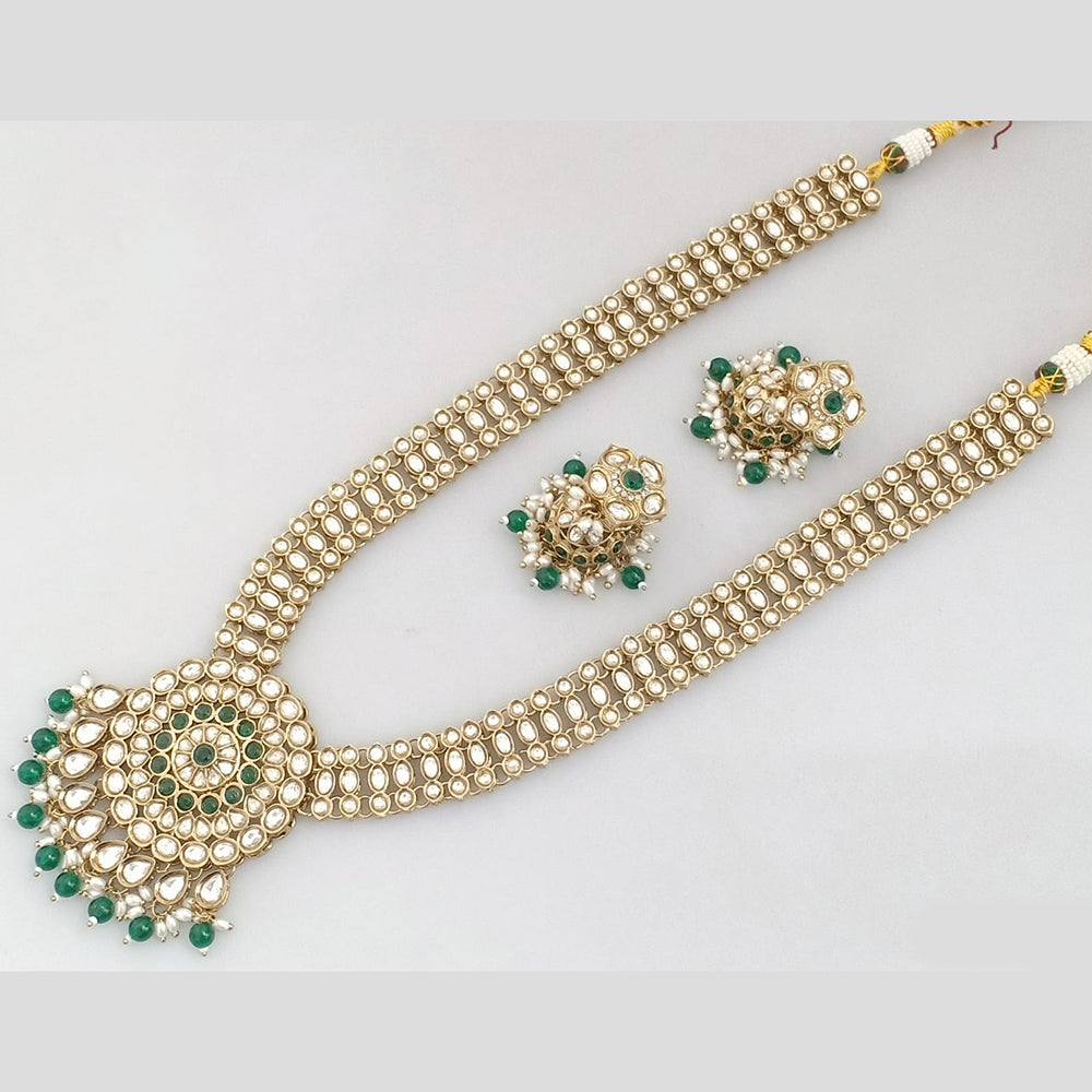 Rajwadi Collection Gold Plated Kundan And Beads Long Necklace Set