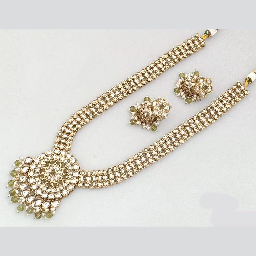 Rajwadi Collection Gold Plated Kundan And Beads Long Necklace Set
