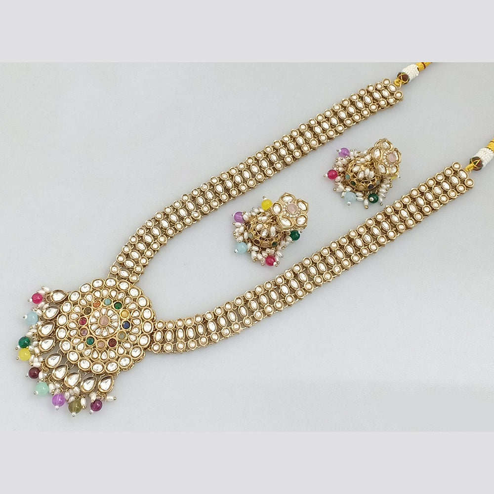 Rajwadi Collection Gold Plated Kundan And Beads Long Necklace Set