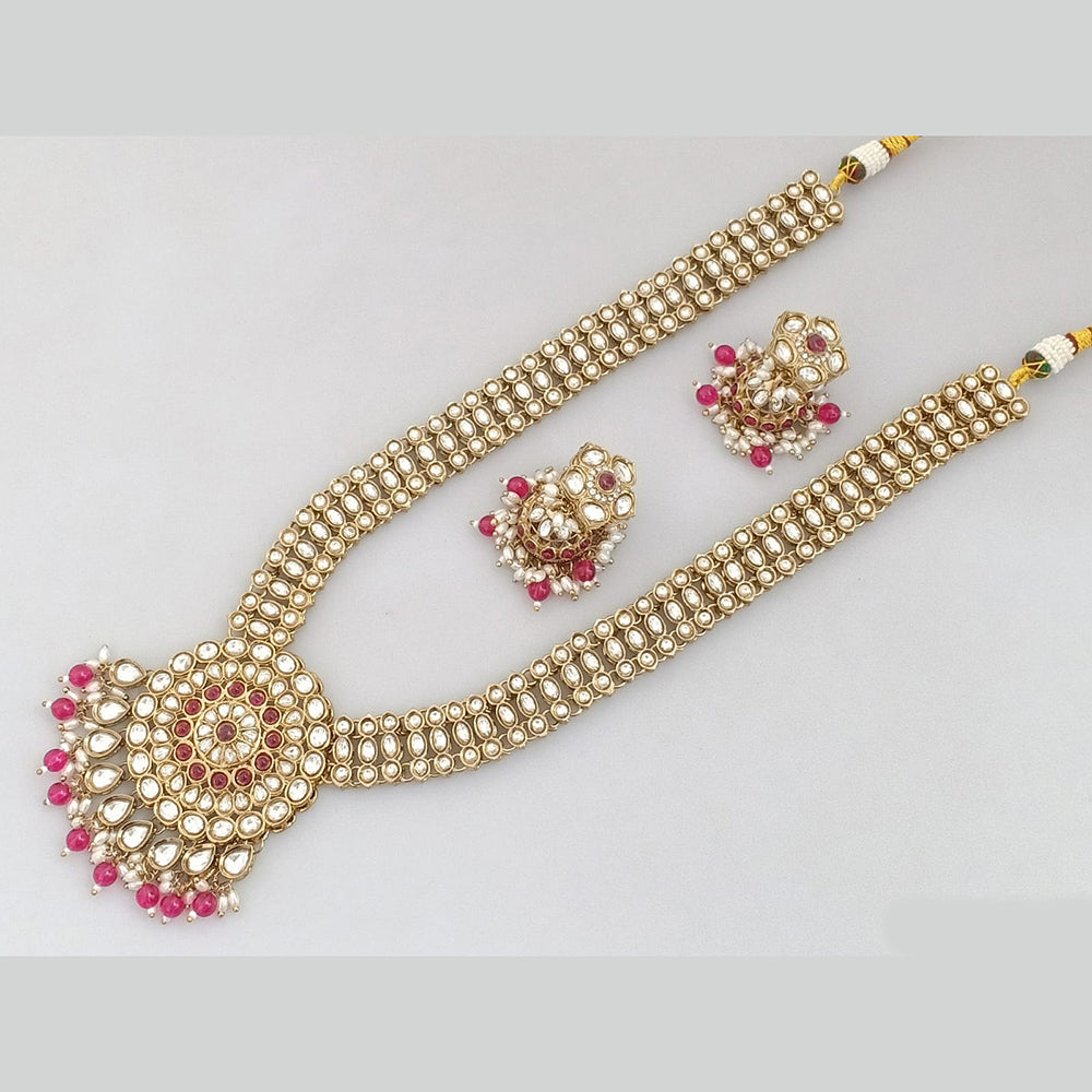 Rajwadi Collection Gold Plated Kundan And Beads Long Necklace Set