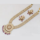 Rajwadi Collection Gold Plated Kundan And Beads Long Necklace Set