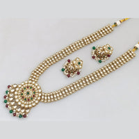 Rajwadi Collection Gold Plated Kundan And Beads Long Necklace Set