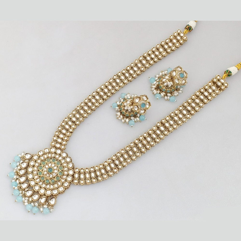 Rajwadi Collection Gold Plated Kundan And Beads Long Necklace Set
