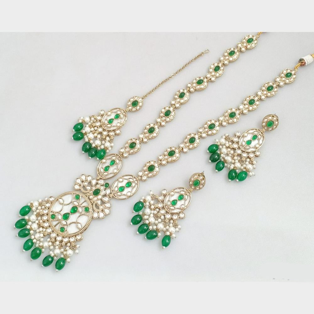 Rajwadi Collection Gold Plated Kundan And Beads Long Necklace Set