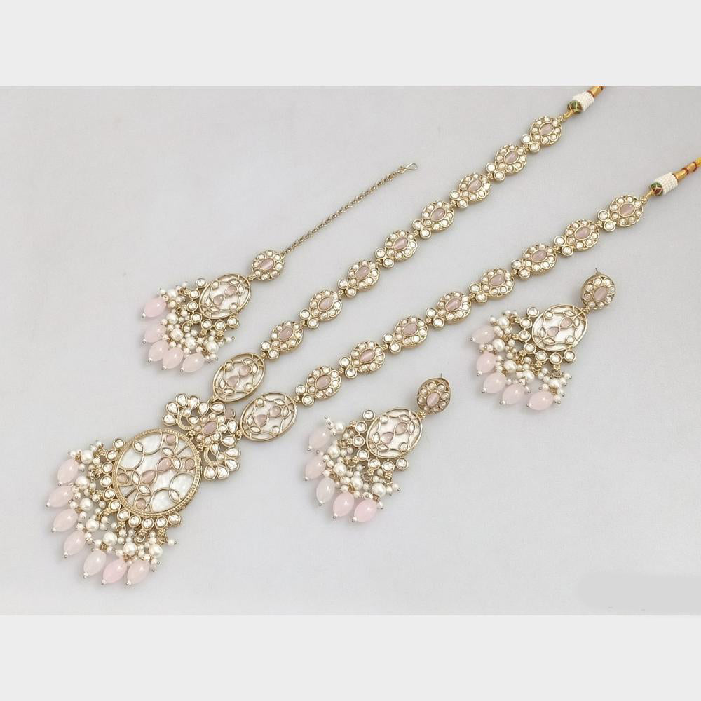 Rajwadi Collection Gold Plated Kundan And Beads Long Necklace Set