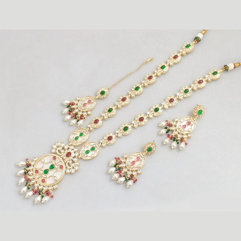 Rajwadi Collection Gold Plated Pota Stone And Beads Long Necklace Set