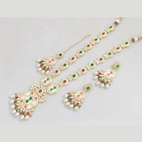 Rajwadi Collection Gold Plated Pota Stone And Beads Long Necklace Set