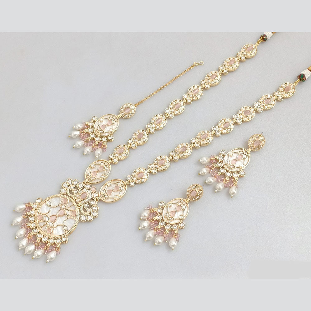 Rajwadi Collection Gold Plated Pota Stone And Beads Long Necklace Set