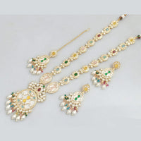 Rajwadi Collection Gold Plated Pota Stone And Beads Long Necklace Set