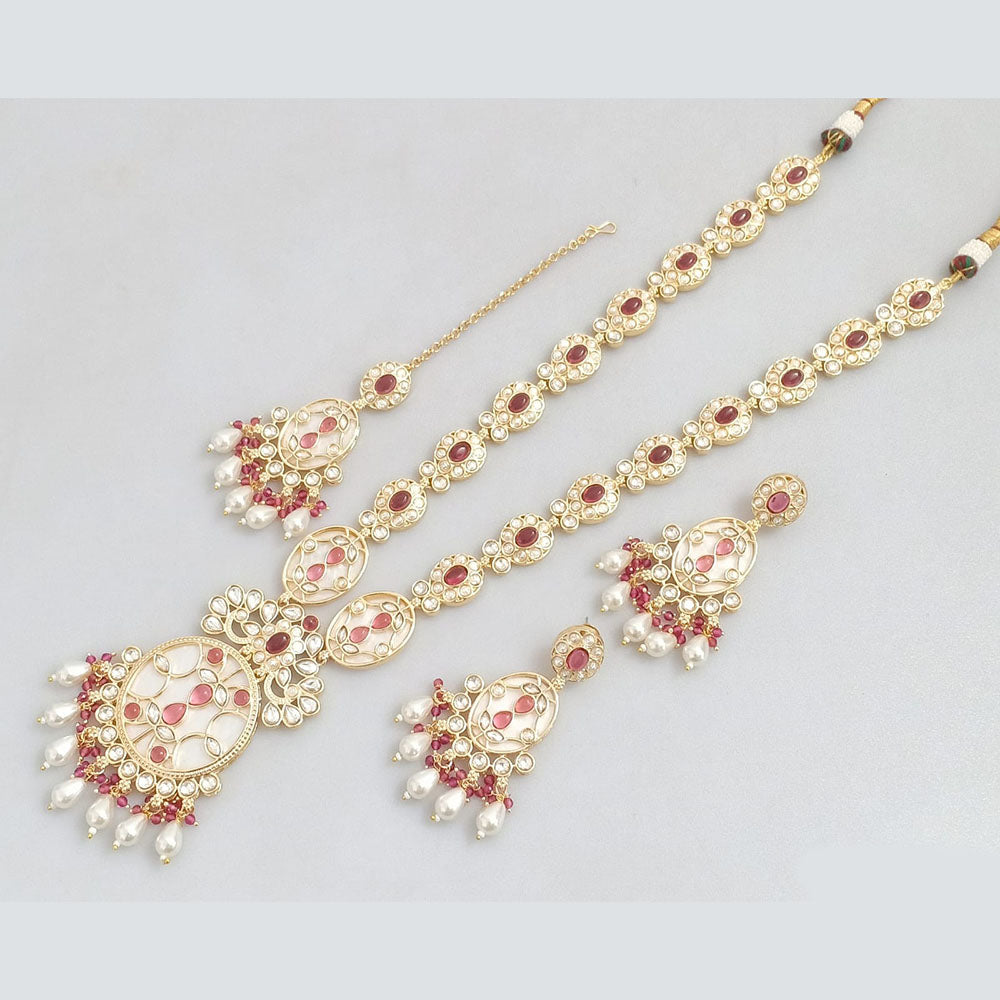 Rajwadi Collection Gold Plated Pota Stone And Beads Long Necklace Set