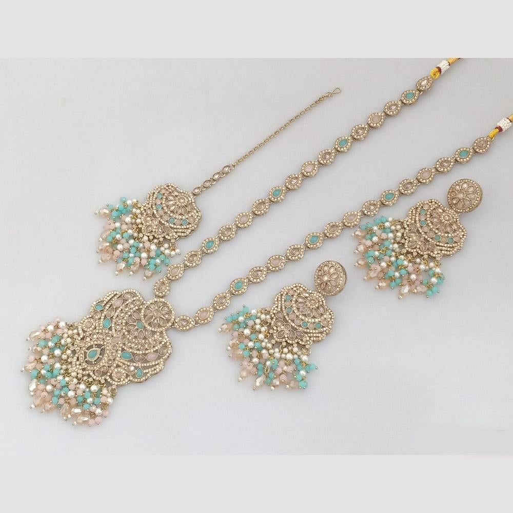 Rajwadi Collection Gold Plated Crystal Stone Pearl And Beads Long Necklace Set