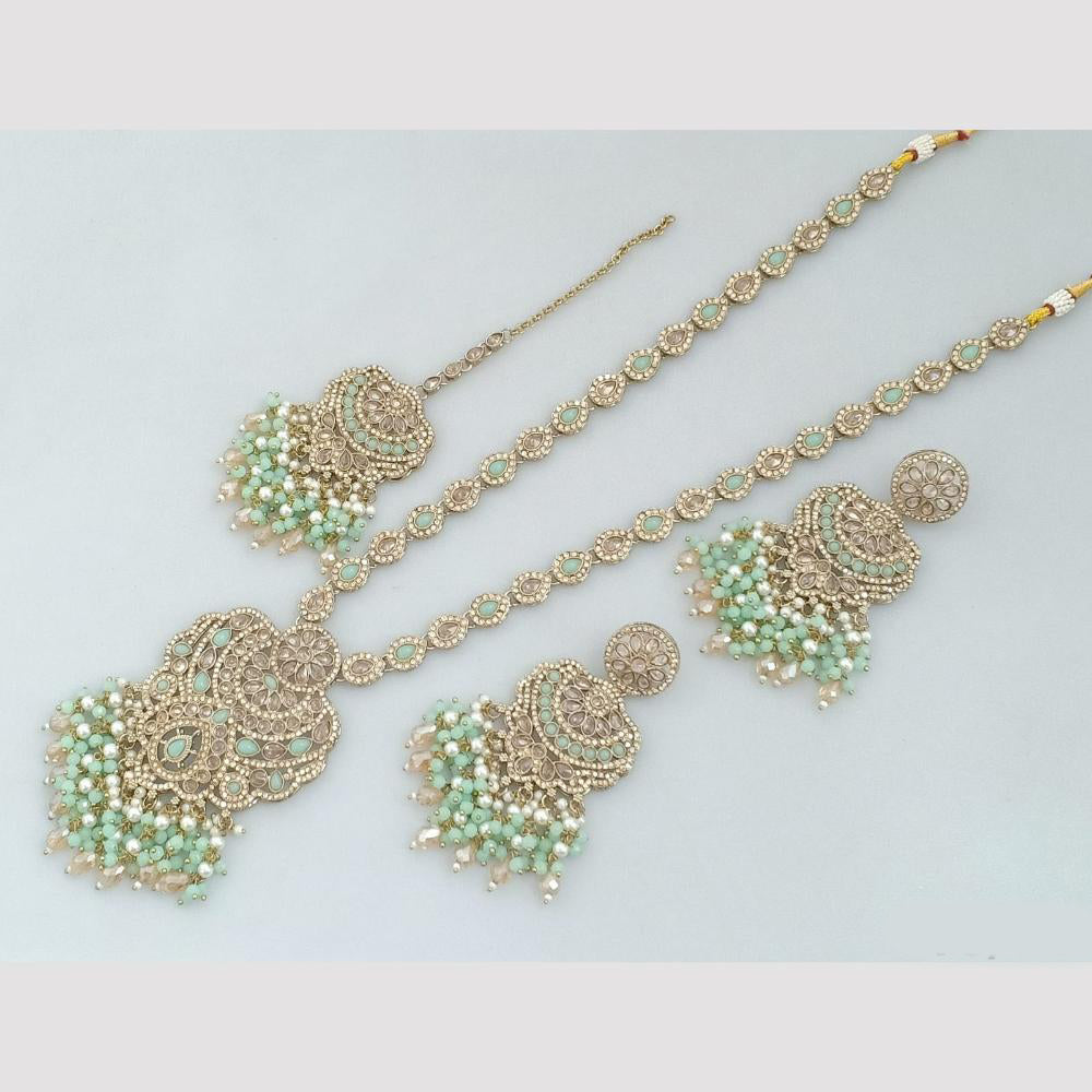 Rajwadi Collection Gold Plated Crystal Stone Pearl And Beads Long Necklace Set