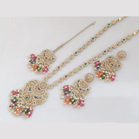 Rajwadi Collection Gold Plated Crystal Stone Pearl And Beads Long Necklace Set