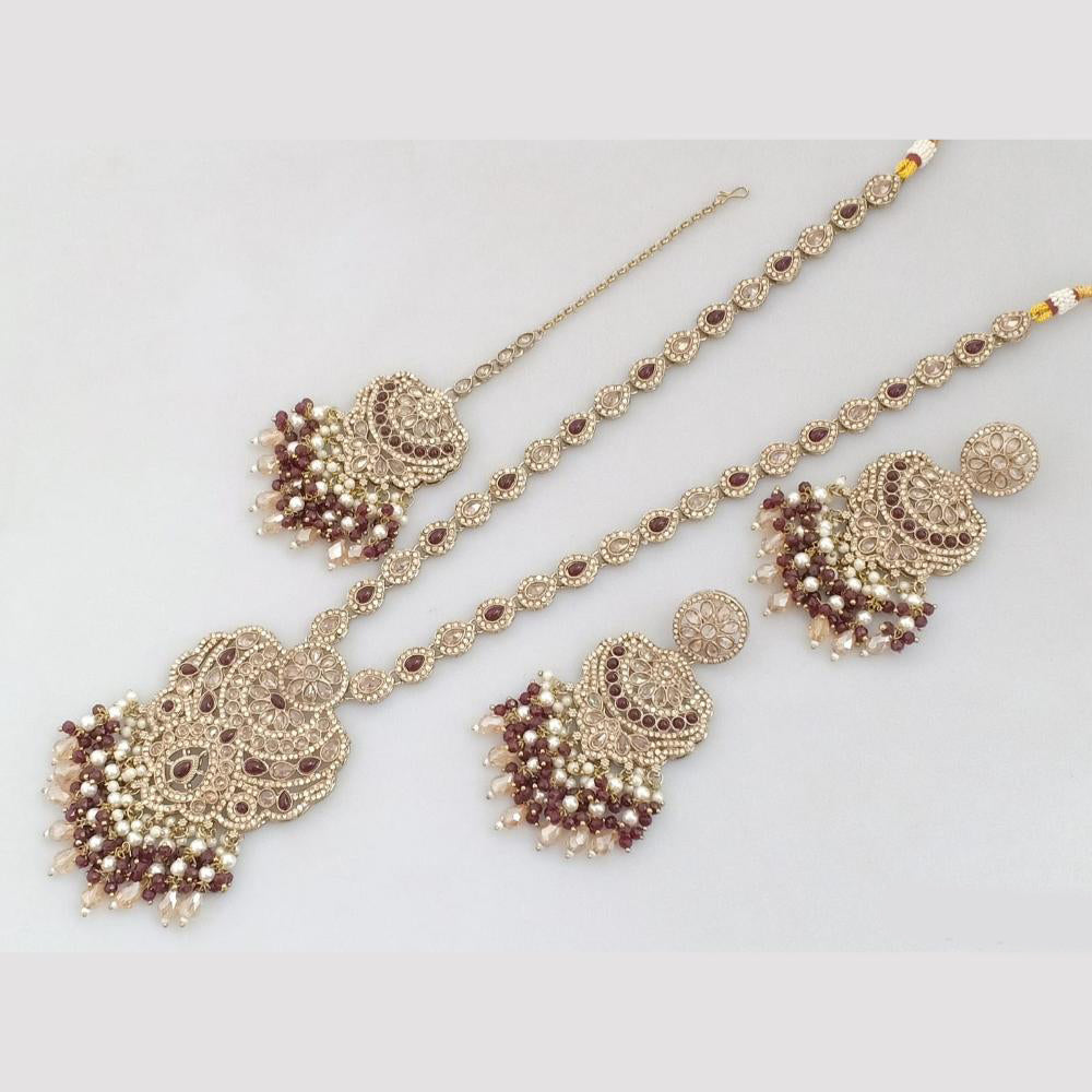 Rajwadi Collection Gold Plated Crystal Stone Pearl And Beads Long Necklace Set
