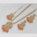 Rajwadi Collection Gold Plated Crystal Stone Pearl And Beads Long Necklace Set