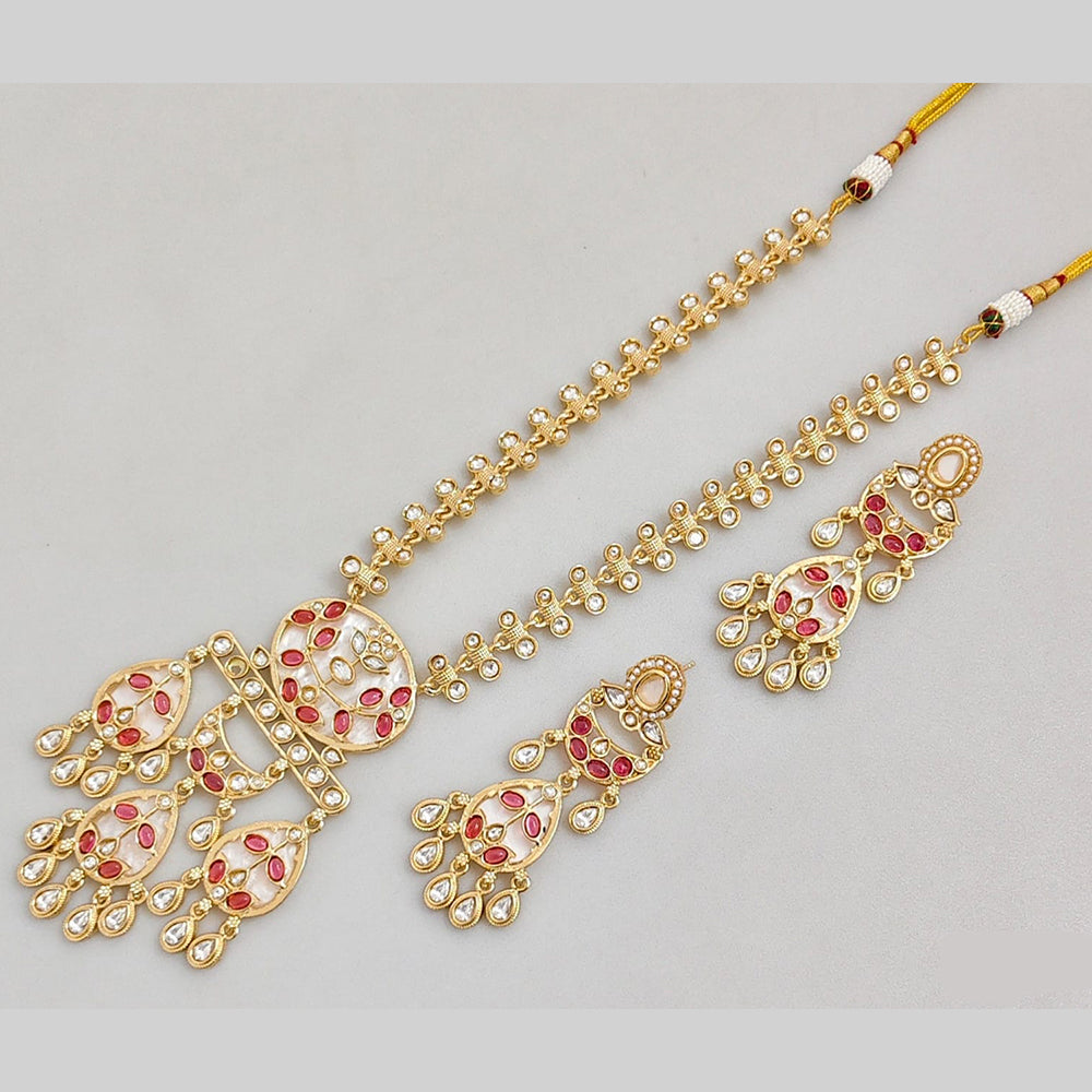 Rajwadi Collection Gold Plated Pota Stone Long Necklace Set