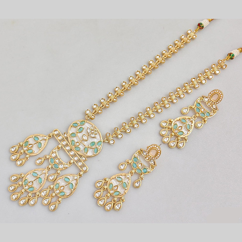 Rajwadi Collection Gold Plated Pota Stone Long Necklace Set