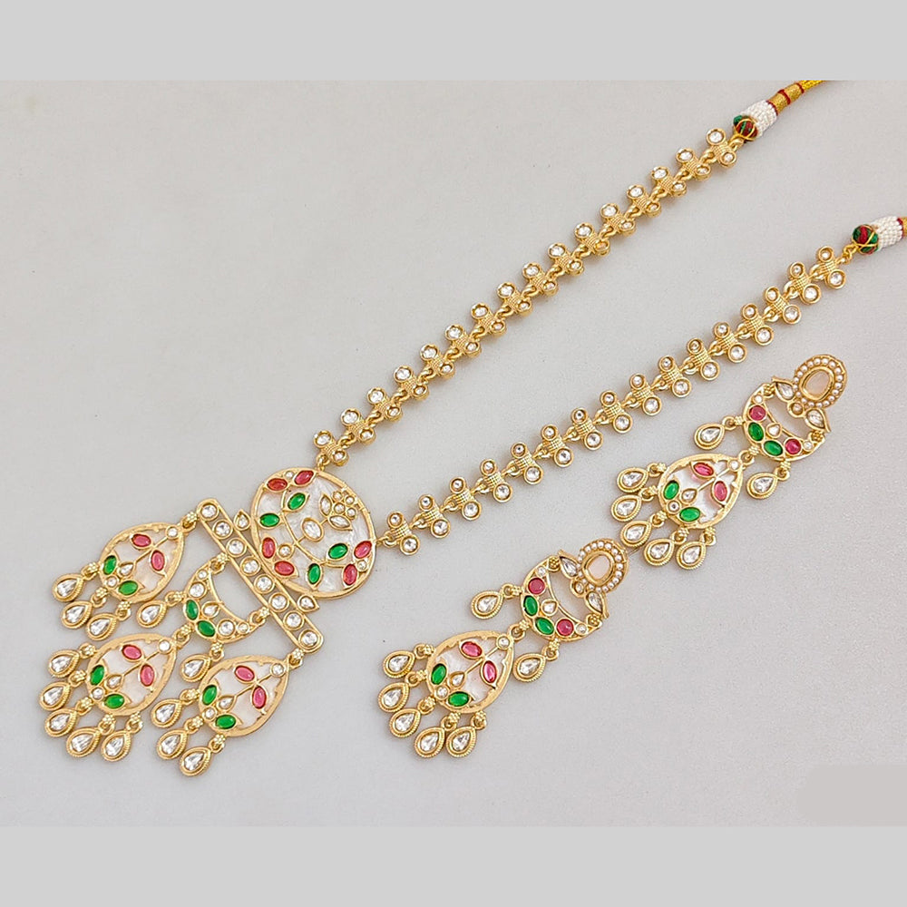 Rajwadi Collection Gold Plated Pota Stone Long Necklace Set