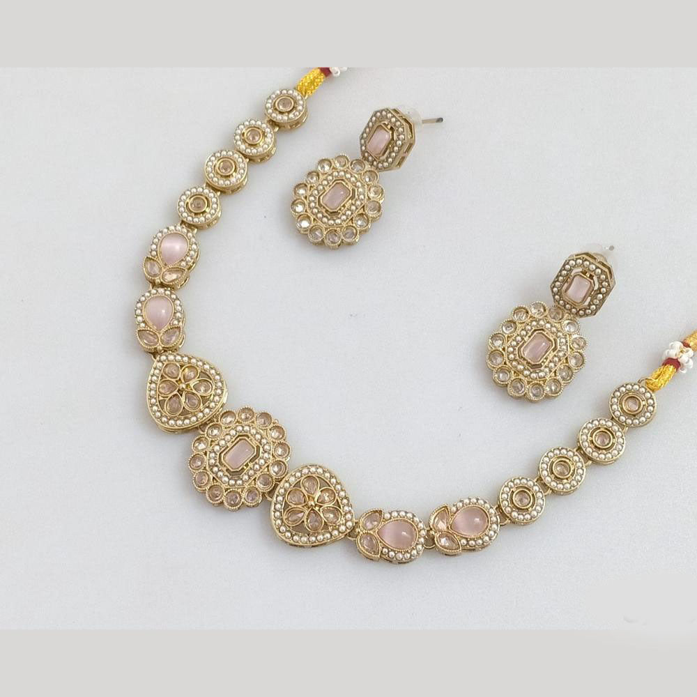 Rajwadi Collection Gold  Plated Crystal Stone And Pearl Necklace Set